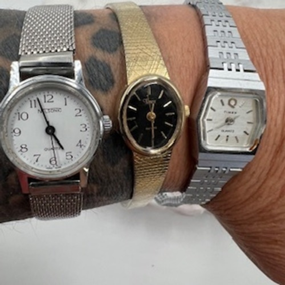 Vintage Watch Lot Timex 8A‎ K Cell Nelsonic Quartz Silver Gold Mesh Link 3pc